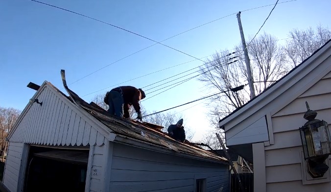 Demolishing garage roof first